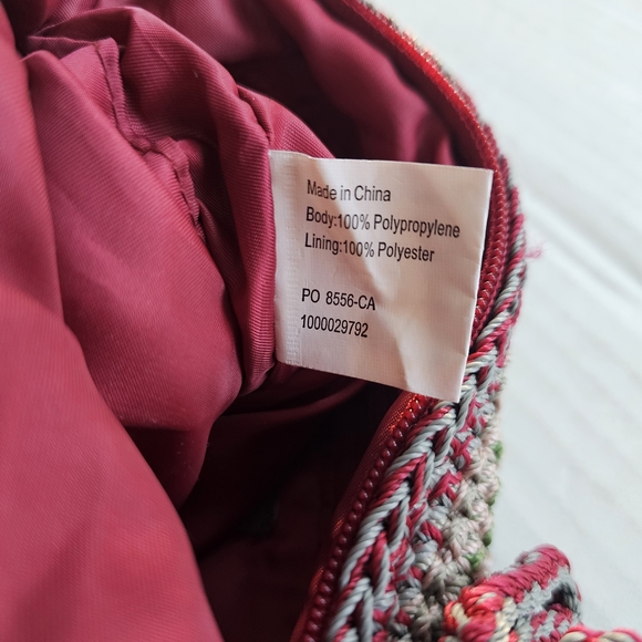 The Sak Multicolor Knit Peace Sign Crossbody Bag Zip Close Beading Boho Colorful - Picture 15 of 15